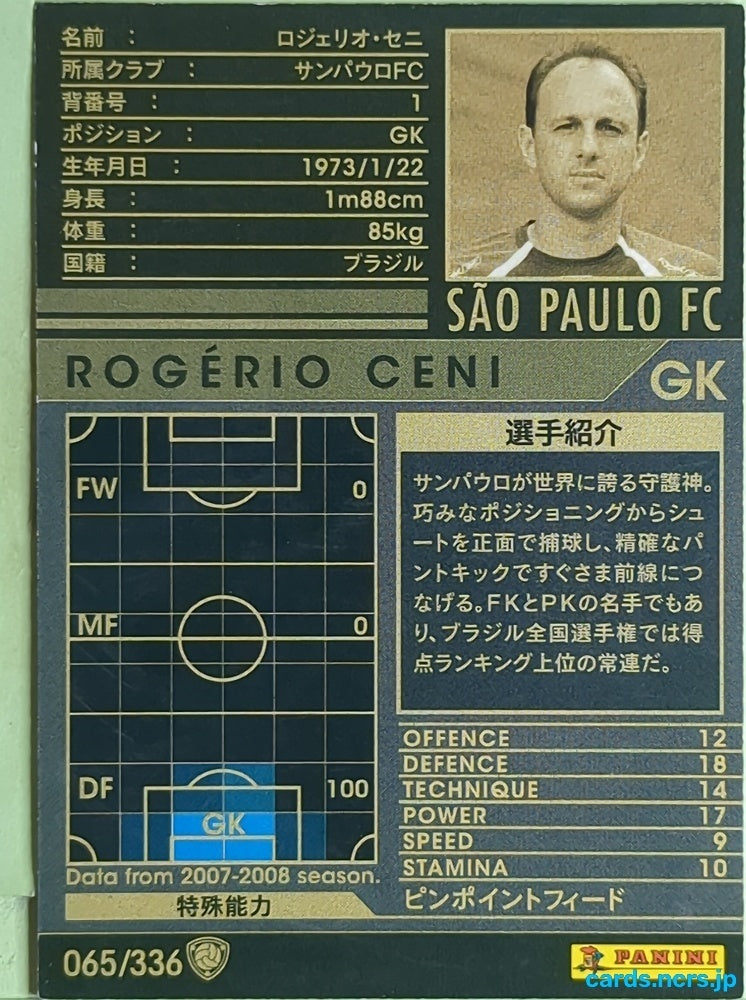Panini WCCF Football WCCF/2007-2008-065/336 N Rogério Ceni Trading Card EX