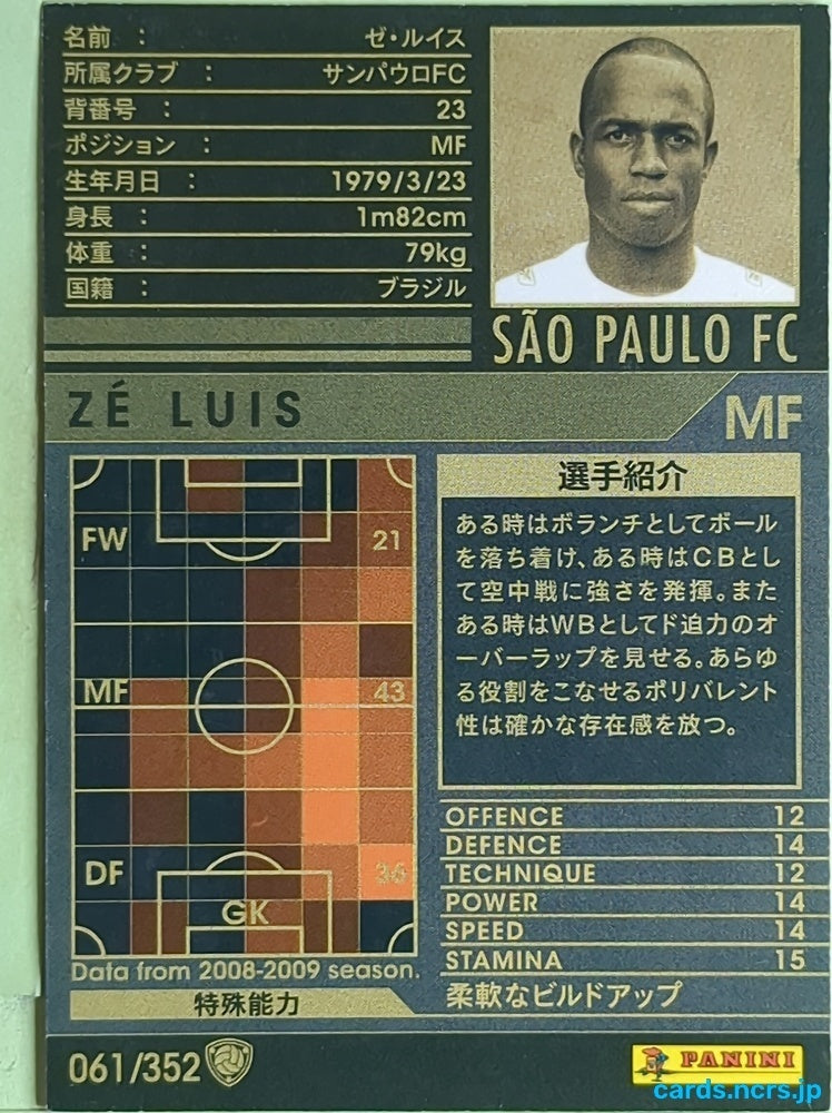 Panini WCCF Football WCCF/2008-2009-061/352 N Zé Luís Trading Card EX