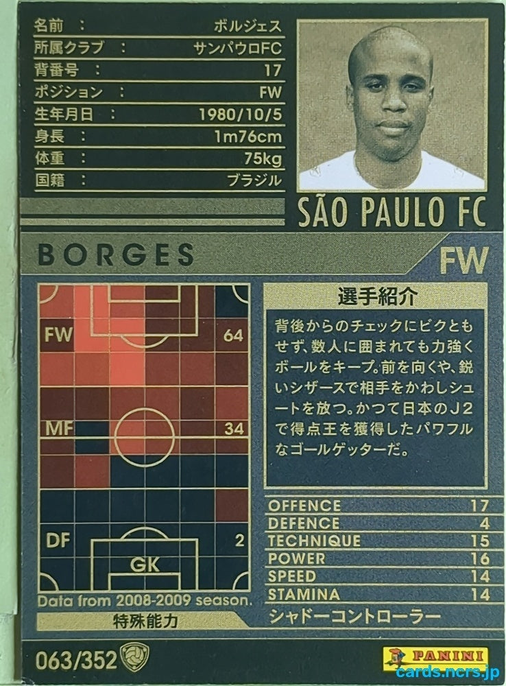Panini WCCF Football WCCF/2008-2009-063/352 N Borges Trading Card EX