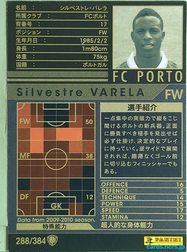 Panini WCCF Football WCCF/2009-2010-288/384 N Silvestre Varela Trading Card EX