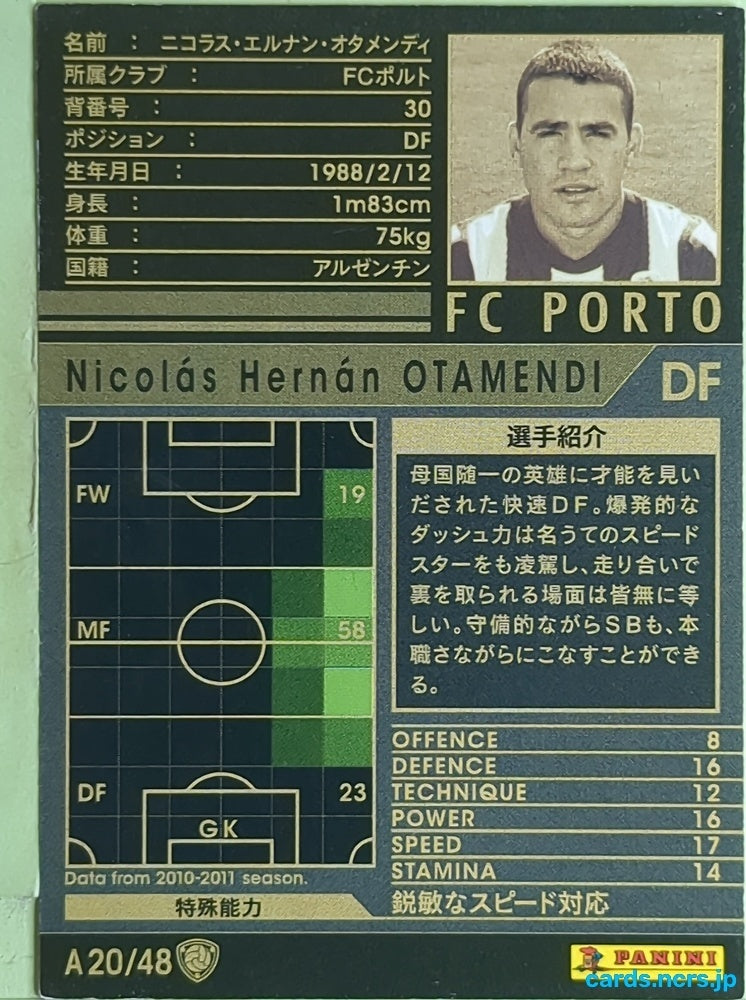 Panini WCCF Football WCCF/2010-2011-A20/48 N Nicolas Hernan Otamendi Trading Card EX