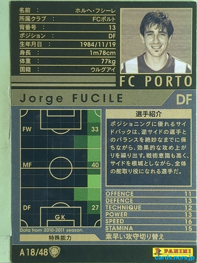 Panini WCCF Football WCCF/2010-2011-A18/48 N Jorge Fucile Trading Card EX