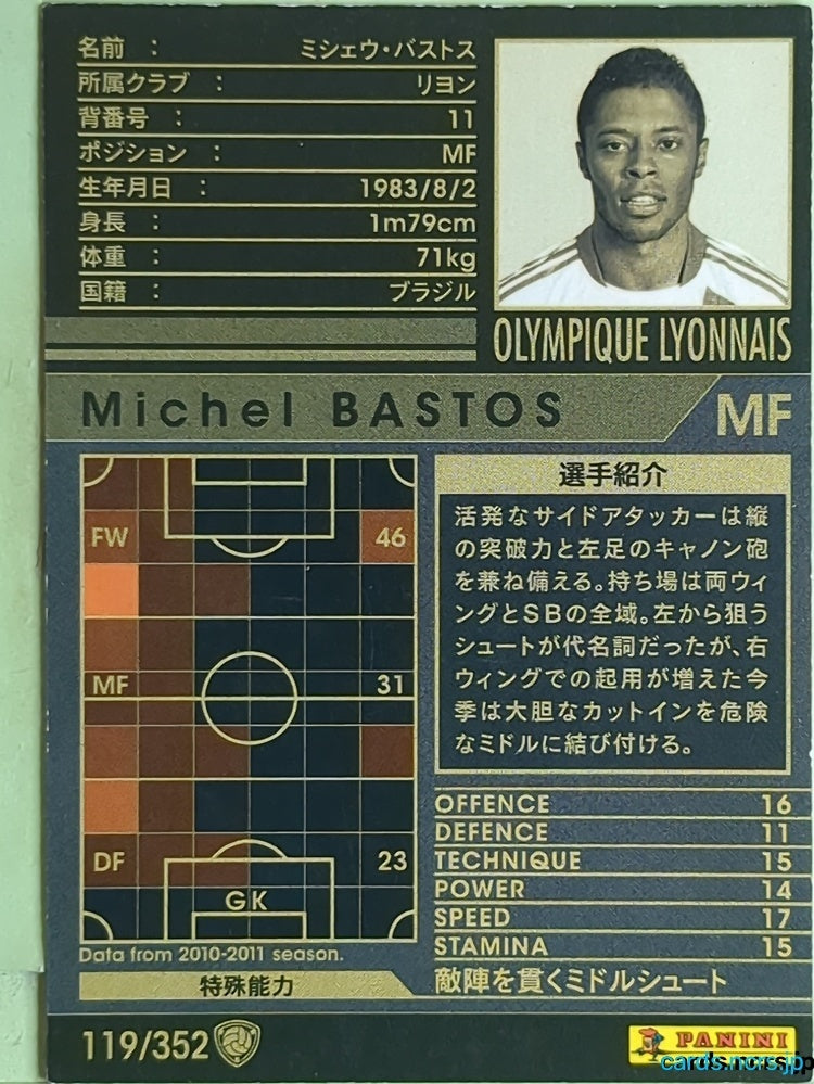 Panini WCCF Football WCCF/2010-2011-119/352 N Michel Bastos Trading Card EX