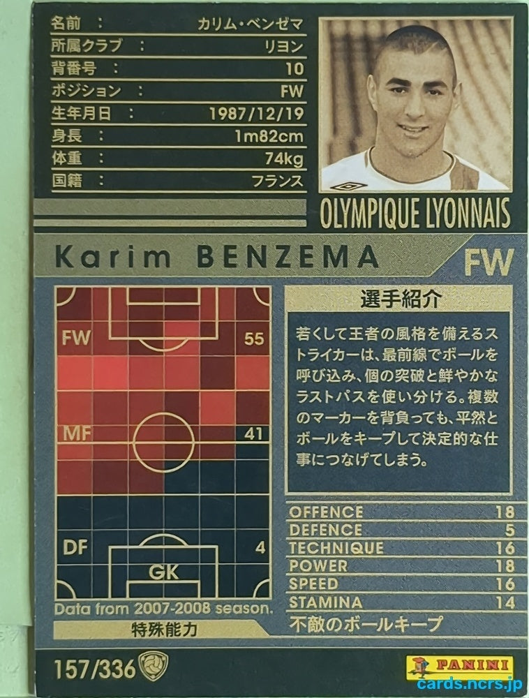 Panini WCCF Football WCCF/2007-2008-157/336 N Karim BENZEMA Trading Card EX