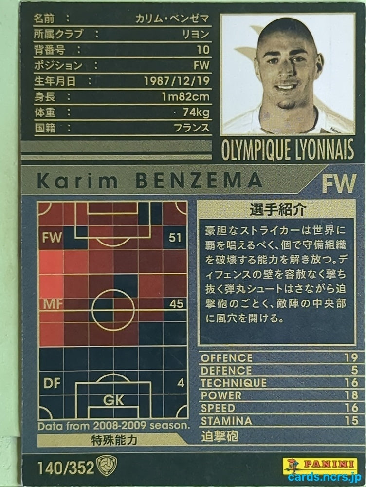 Panini WCCF Football WCCF/2008-2009-140/352 N Karim BENZEMA Trading Card EX