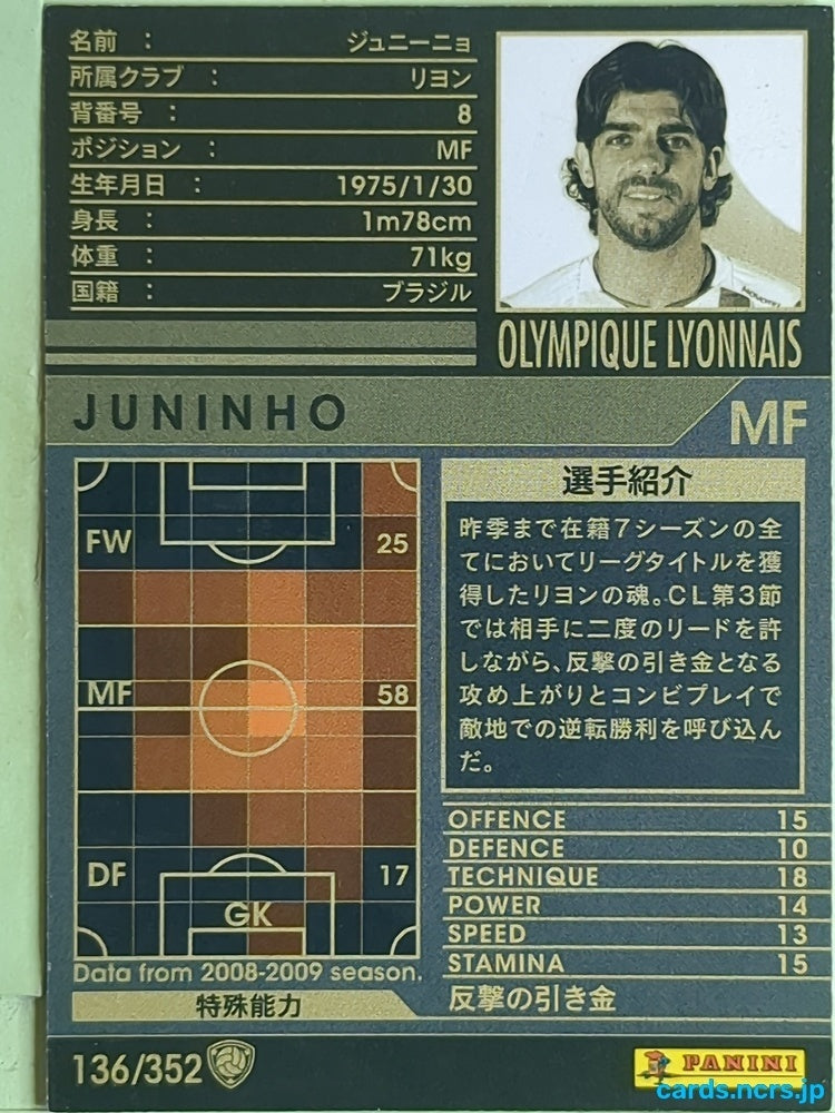 Panini WCCF Football WCCF/2008-2009-136/352 N Juninho Paulista Trading Card EX