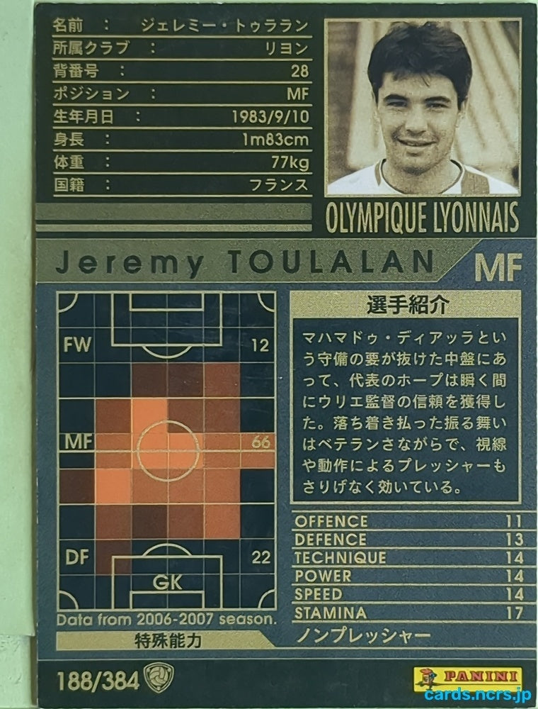 Panini WCCF Football WCCF/2006-2007-188/384 N Jeremy TOULALAN Trading Card EX