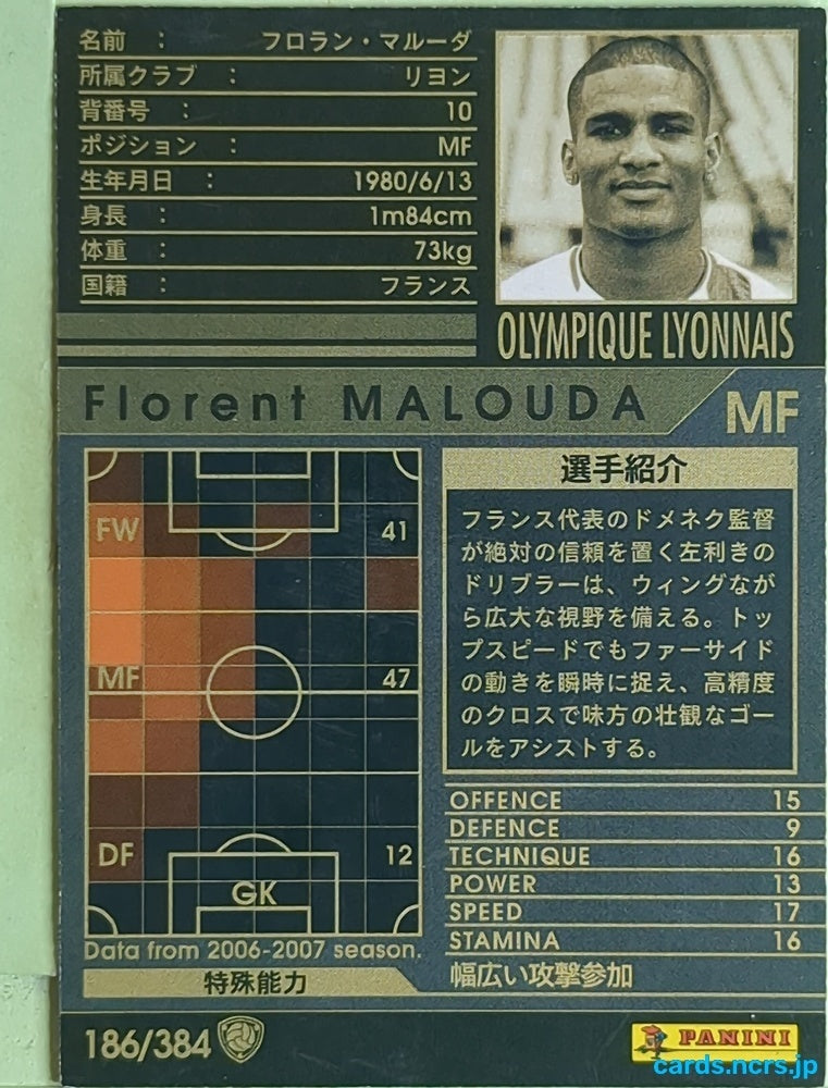 Panini WCCF Football WCCF/2006-2007-186/384 N Florent Malouda Trading Card EX