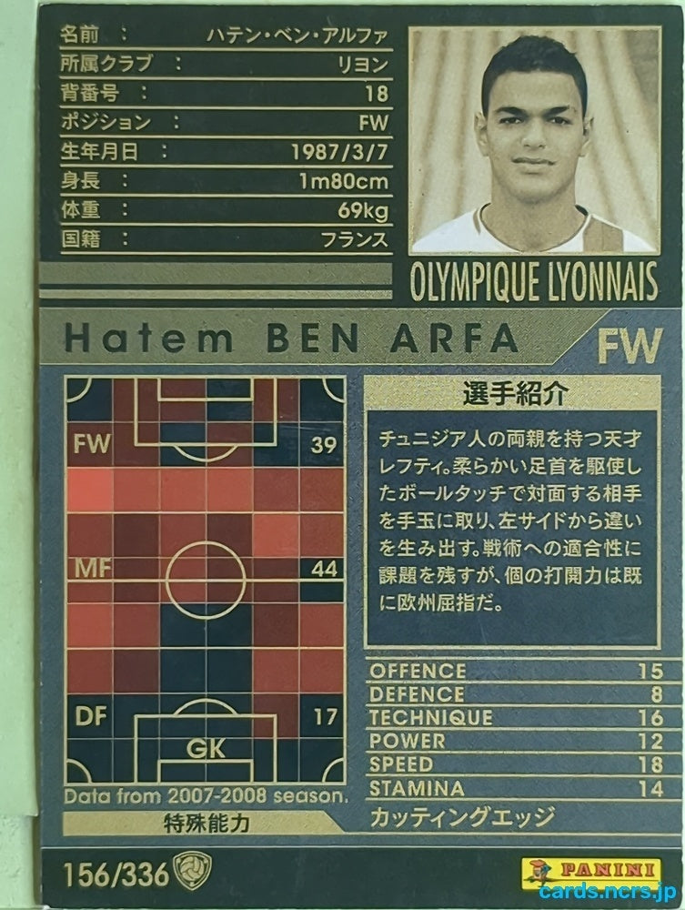 Panini WCCF Football WCCF/2007-2008-156/336 N Hatem BEN ARFA Trading Card EX