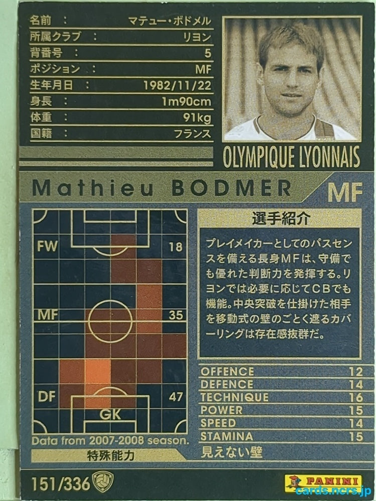 Panini WCCF Football WCCF/2007-2008-151/336 N Mathieu BODMER Trading Card EX