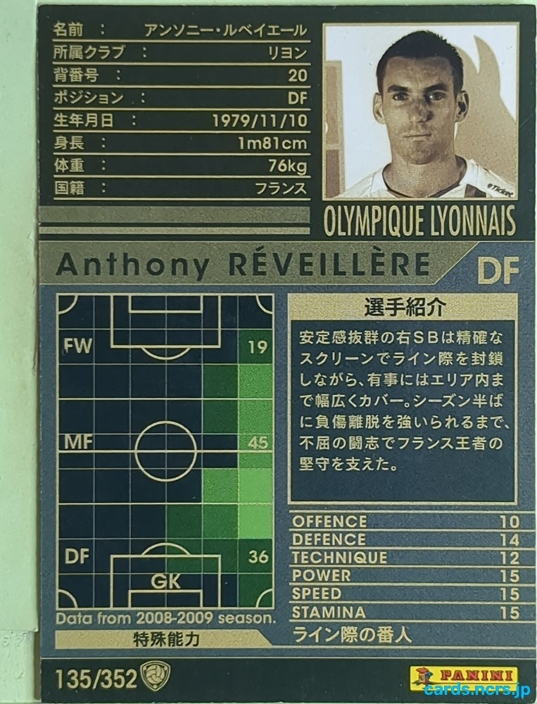 Panini WCCF Football WCCF/2008-2009-135/352 N Anthony Réveillère Trading Card EX
