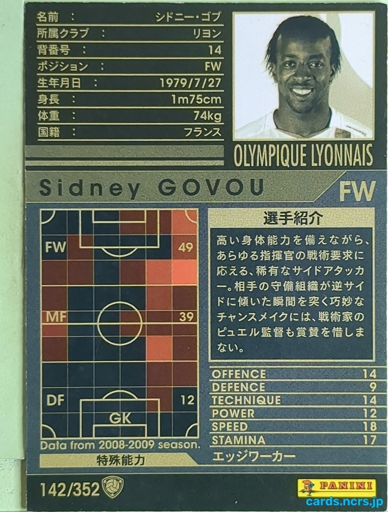 Panini WCCF Football WCCF/2008-2009-142/352 N Sidney GOVOU Trading Card EX