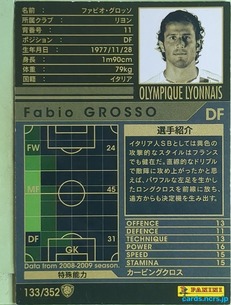Panini WCCF Football WCCF/2008-2009-133/352 N Fabio Grosso Trading Card EX