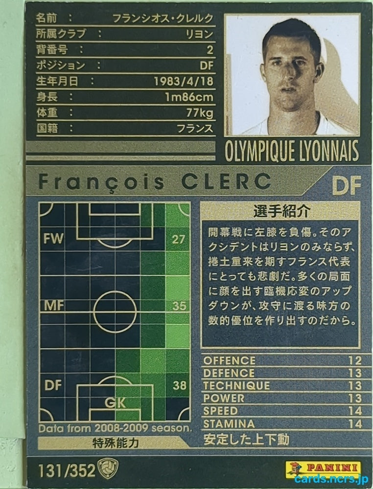 Panini WCCF Football WCCF/2008-2009-131/352 N François Clerc Trading Card EX