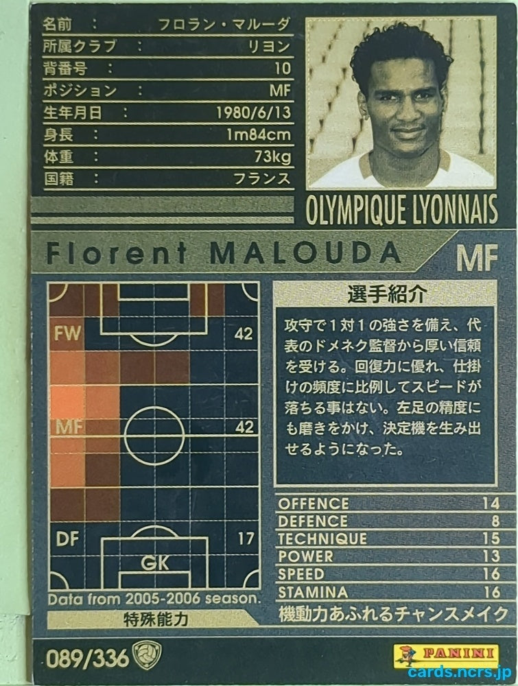 Panini WCCF Football WCCF/2005-2006-089/336 N Florent Malouda Trading Card EX