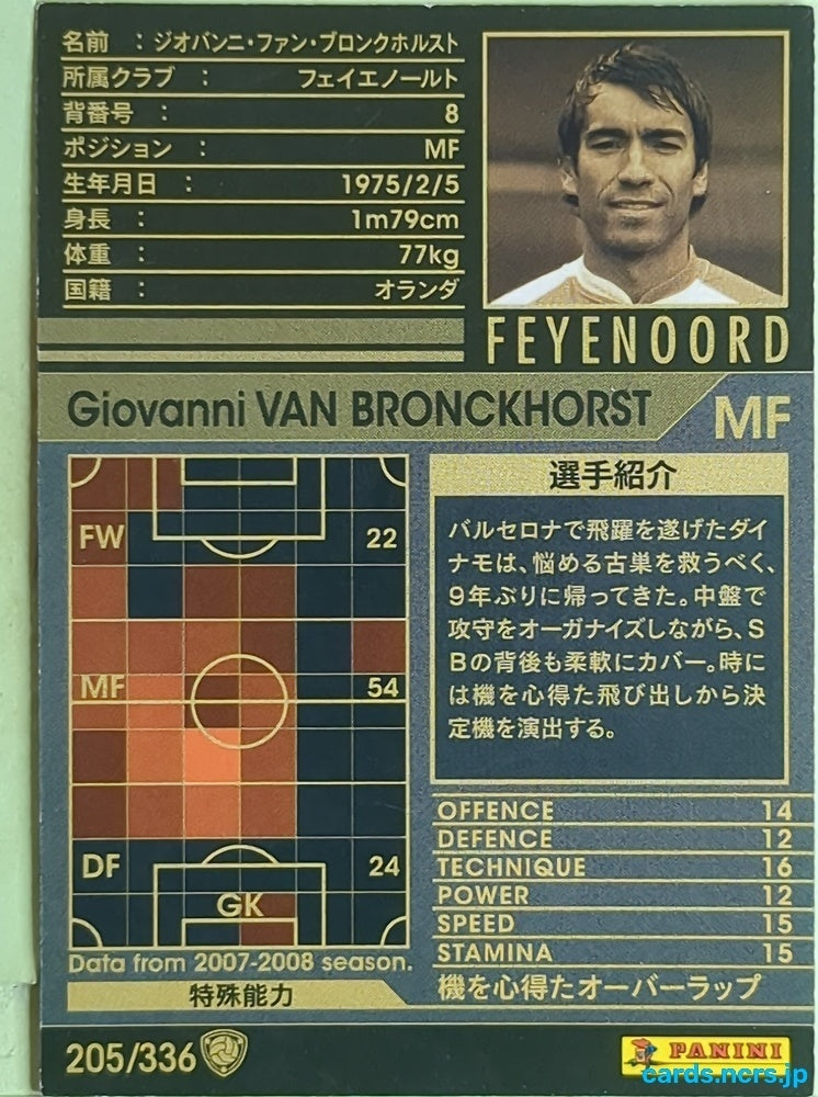 Panini WCCF Football WCCF/2007-2008-205/336 N Giovanni Van Bronckhorst Trading Card EX
