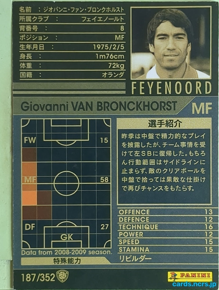 Panini WCCF Football WCCF/2008-2009-187/352 N Giovanni Van Bronckhorst Trading Card EX