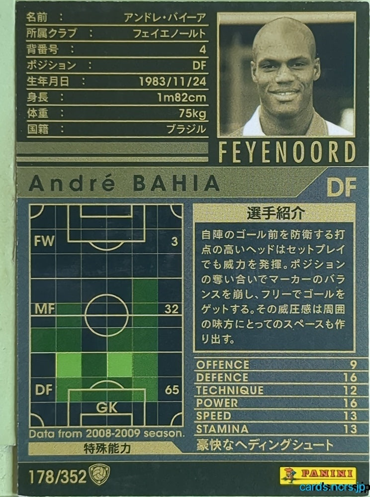 Panini WCCF Football WCCF/2008-2009-178/352 N Andre Bahia Trading Card EX