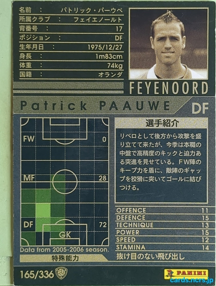 Panini WCCF Football WCCF/2005-2006-165/336 N Patrick Paauwe Trading Card EX