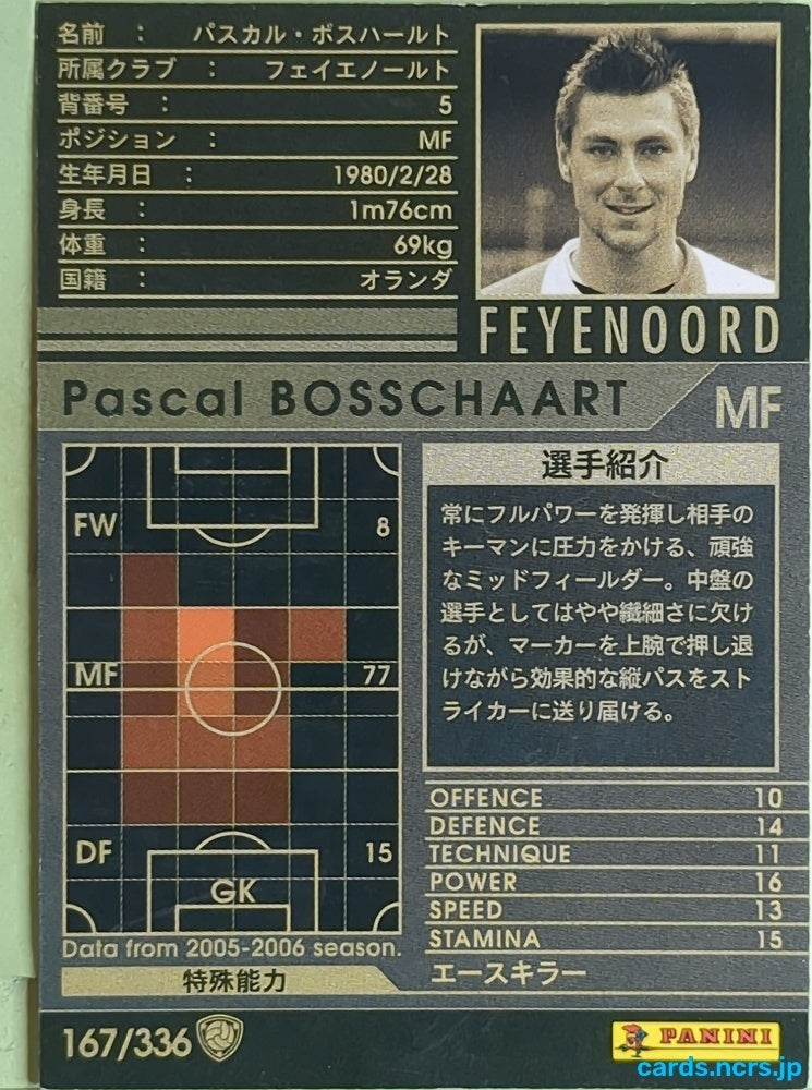 Panini WCCF Football WCCF/2005-2006-167/336 N Pascal BOSSCHAART Trading Card EX