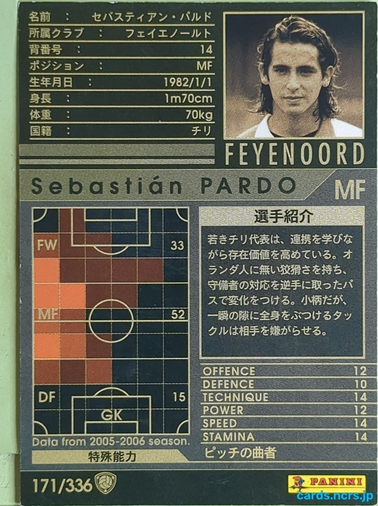 Panini WCCF Football WCCF/2005-2006-171/336 N Sebastián Pardo Trading Card EX