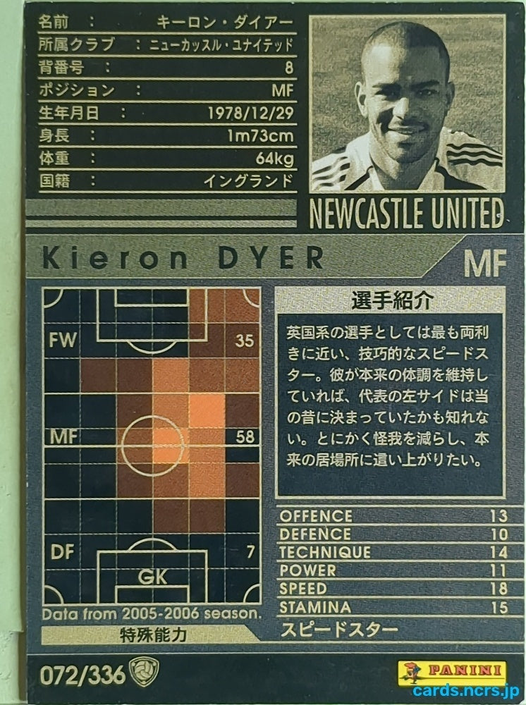 Panini WCCF Football WCCF/2005-2006-072/336 N Kieron Dyer Trading Card EX