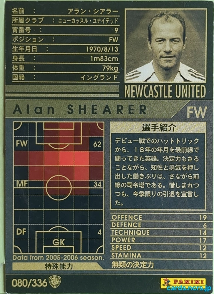 Panini WCCF Football WCCF/2005-2006-080/336 N Alan SHEARER Trading Card EX