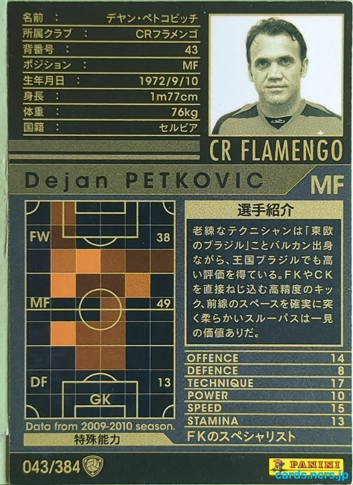 Panini WCCF Football WCCF/2009-2010-043/384 N Dejan PETKOVIC Trading Card EX