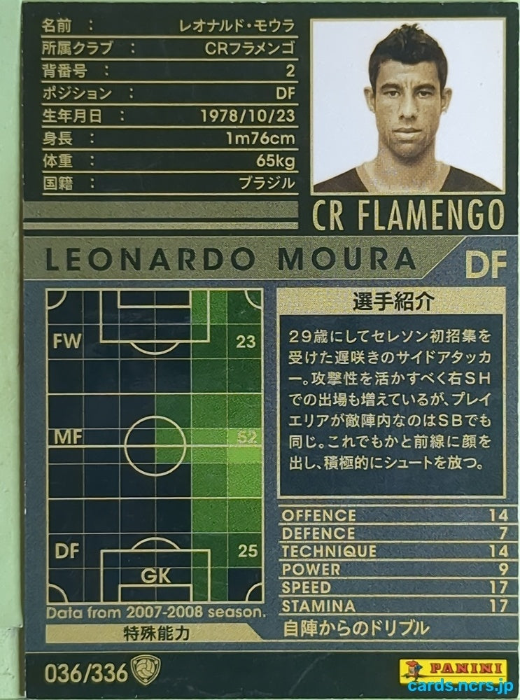 Panini WCCF Football WCCF/2007-2008-036/336 N Leonardo Moura Trading Card EX
