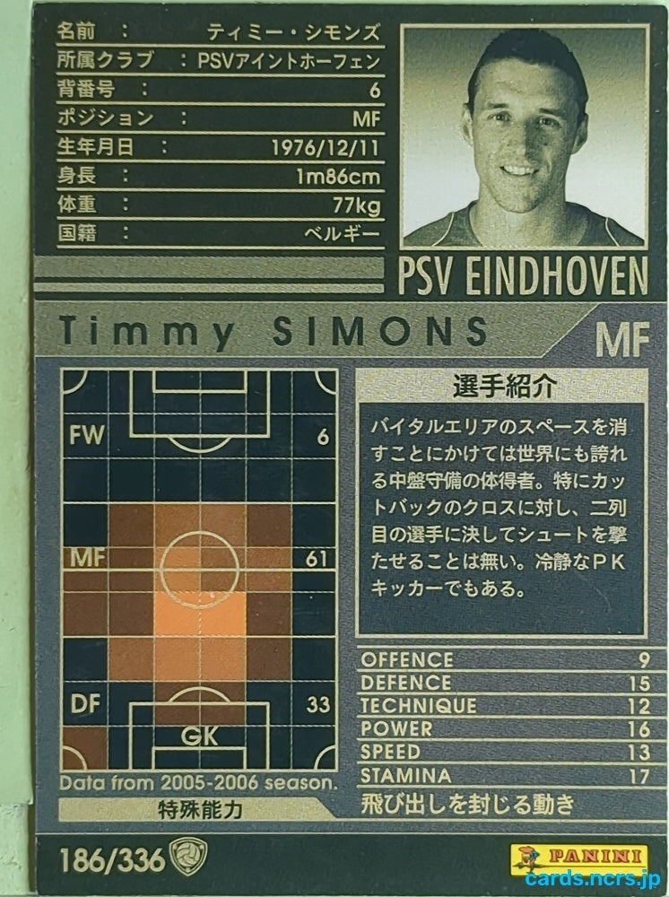 Panini WCCF Football WCCF/2005-2006-186/336 N Timmy Simons Trading Card EX