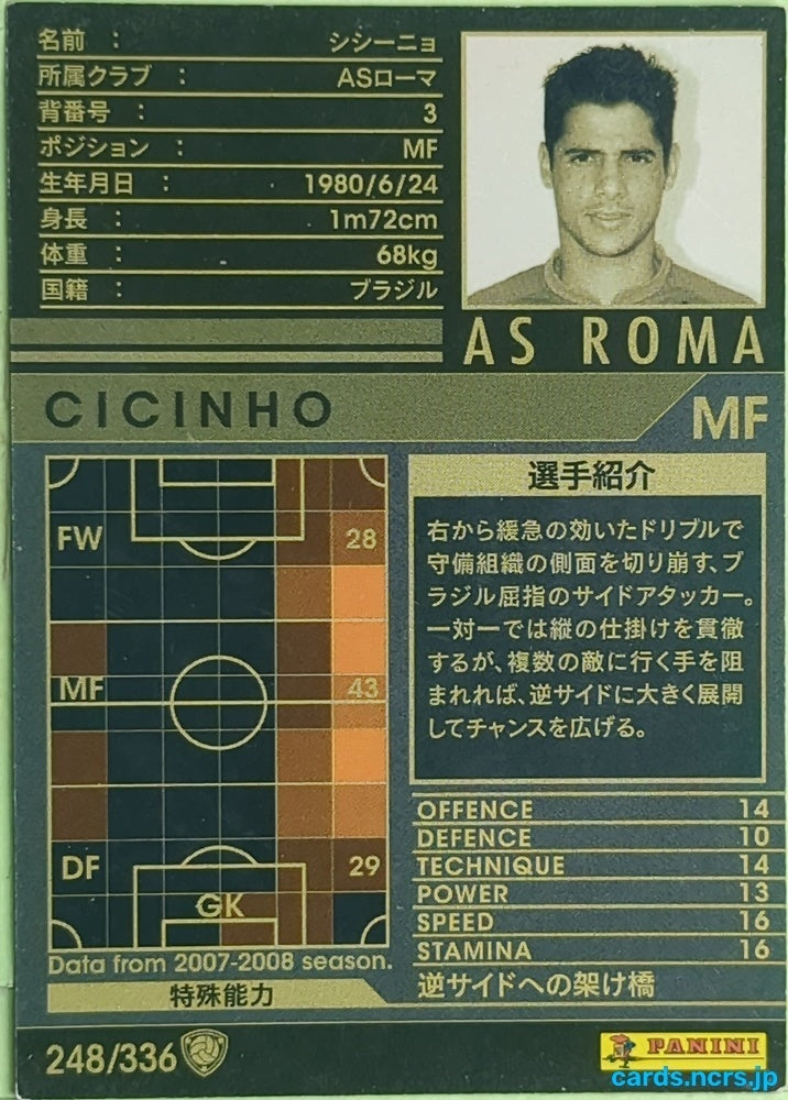 Panini WCCF Football WCCF/2007-2008-248/336 N Cicinho Trading Card EX