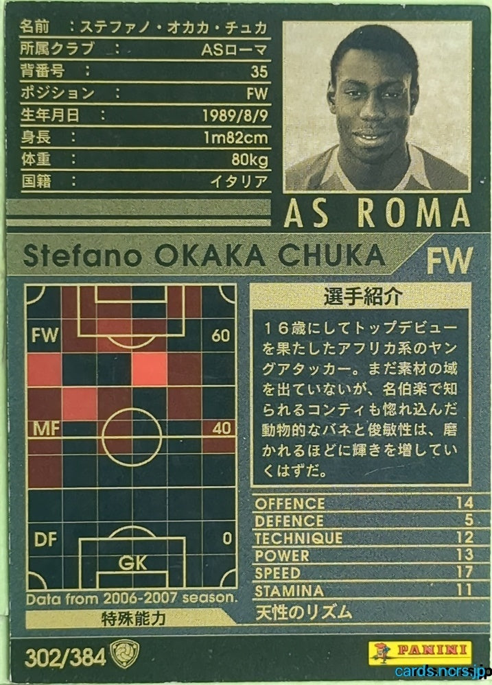 Panini WCCF Football WCCF/2006-2007-302/384 N Stefano Okaka Chuka Trading Card EX