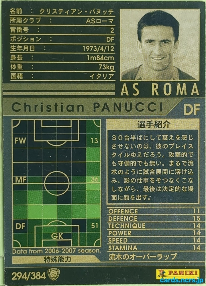 Panini WCCF Football WCCF/2006-2007-294/384 N Christian Panucci Trading Card EX