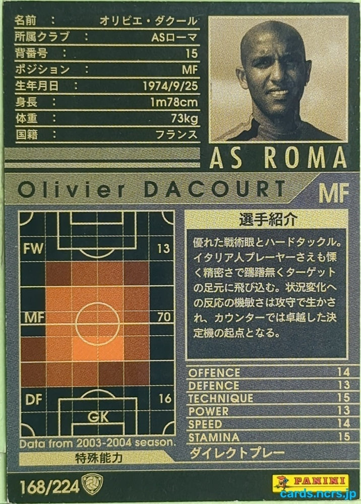 Panini WCCF Football WCCF/2004-2005-168/224 N Olivier Dacourt Trading Card EX