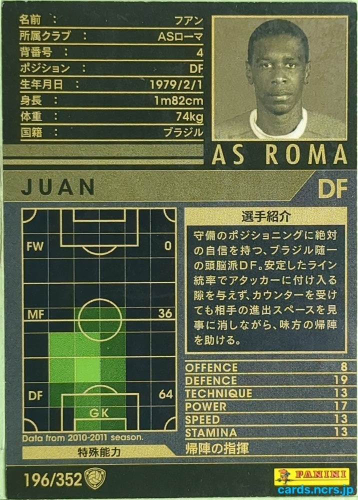 Panini WCCF Football WCCF/2010-2011-196/352 N Juan Trading Card EX