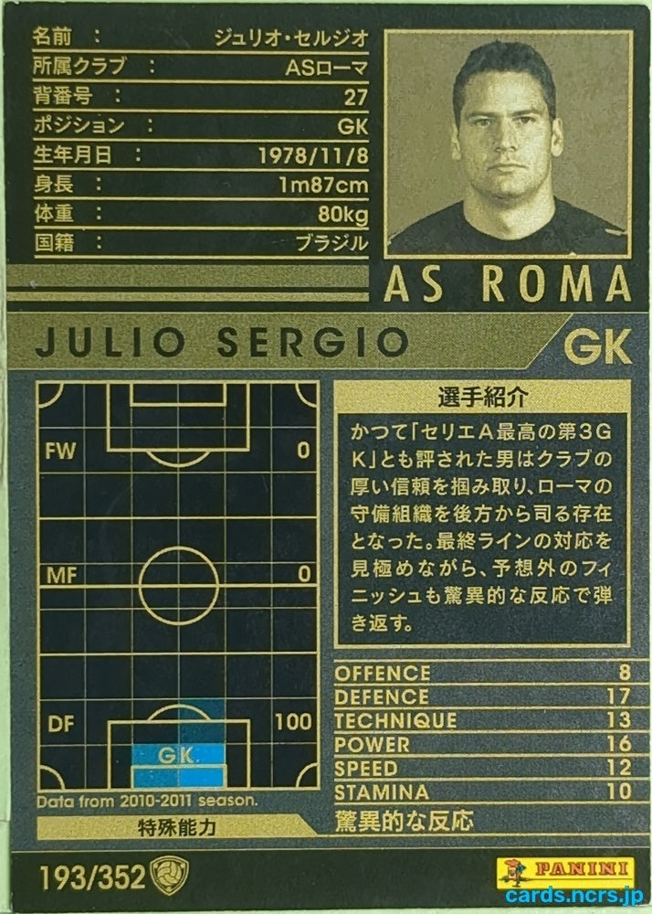 Panini WCCF Football WCCF/2010-2011-193/352 N Julio Sergio Trading Card EX