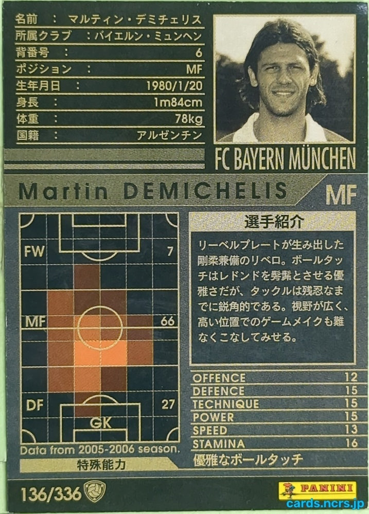 Panini WCCF Football WCCF/2005-2006-136/336 N Martin Demichelis Trading Card EX