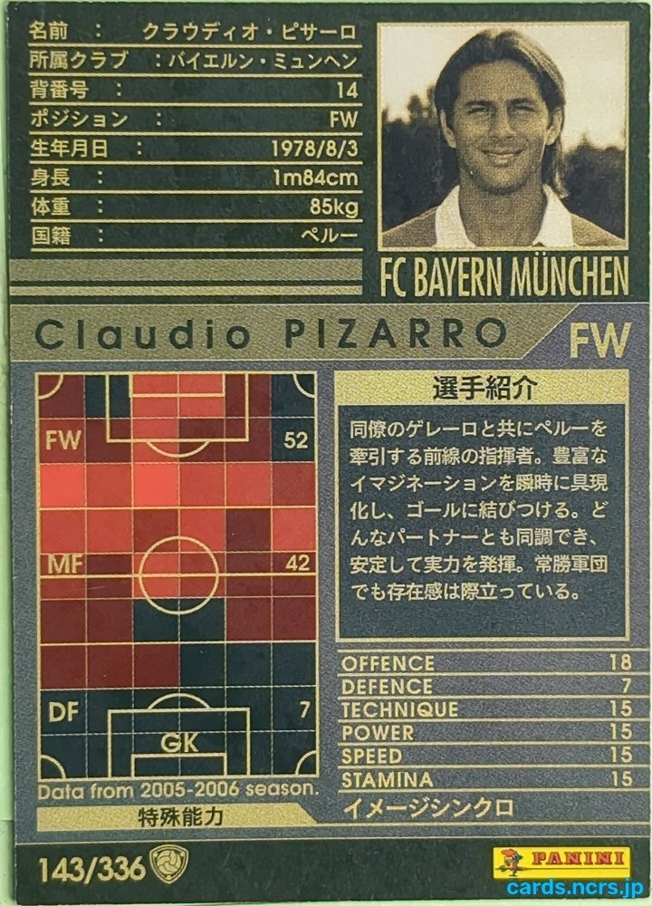 Panini WCCF Football WCCF/2005-2006-143/336 N Claudio Pizarro Trading Card EX