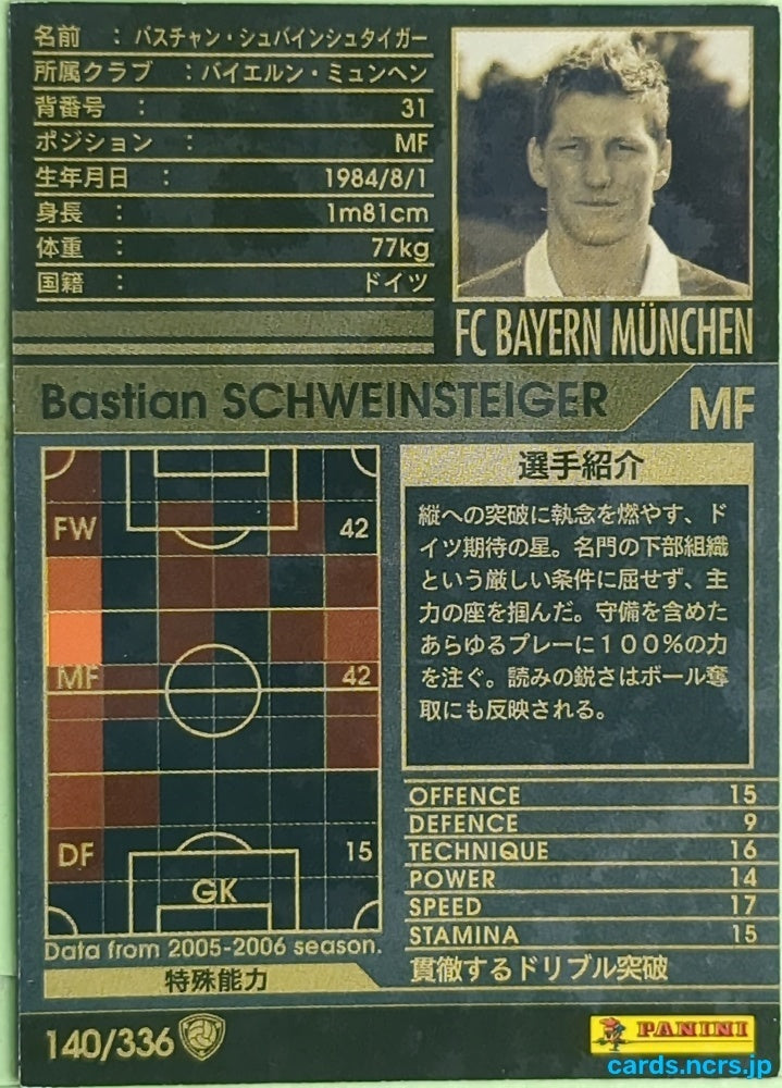Panini WCCF Football WCCF/2005-2006-140/336 N Bastian Schweinsteiger Trading Card EX