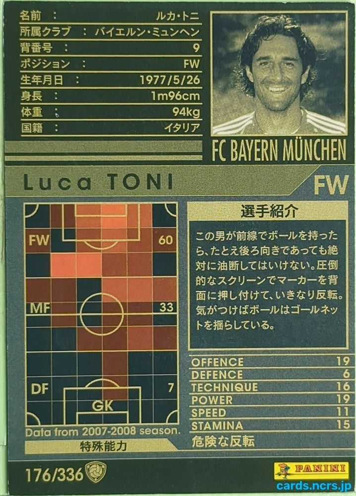 Panini WCCF Football WCCF/2007-2008-176/336 N Luca Toni Trading Card EX