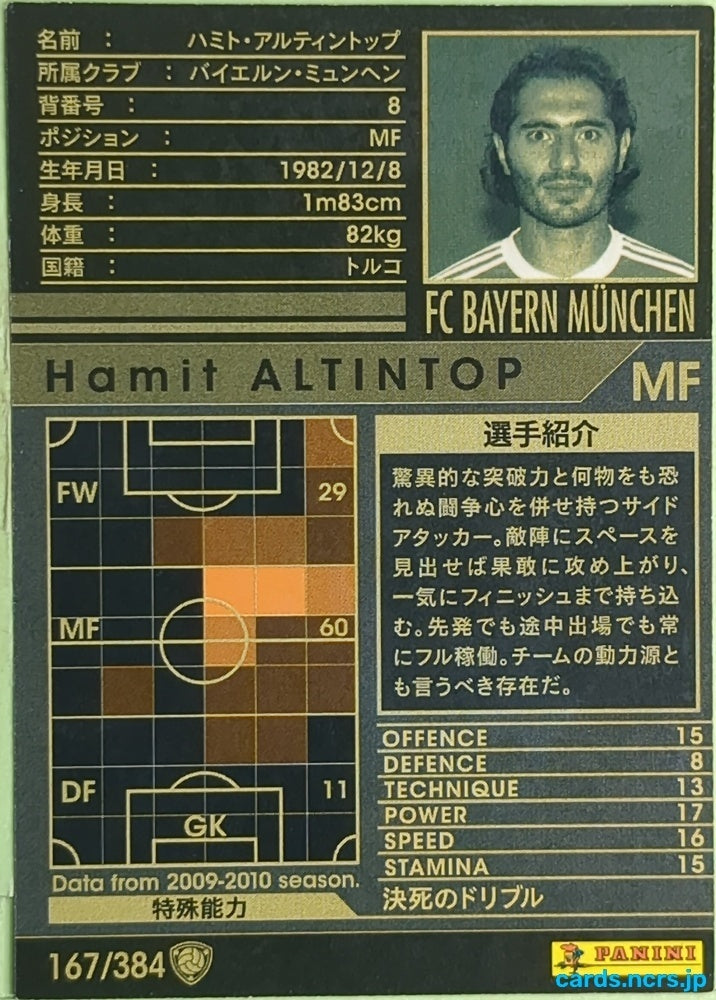 Panini WCCF Football WCCF/2009-2010-167/384 N Hamit Altintop Trading Card EX