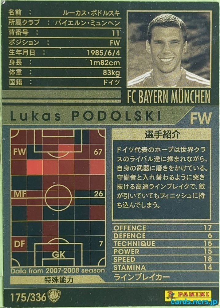 Panini WCCF Football WCCF/2007-2008-175/336 N Lukas Podolski Trading Card EX