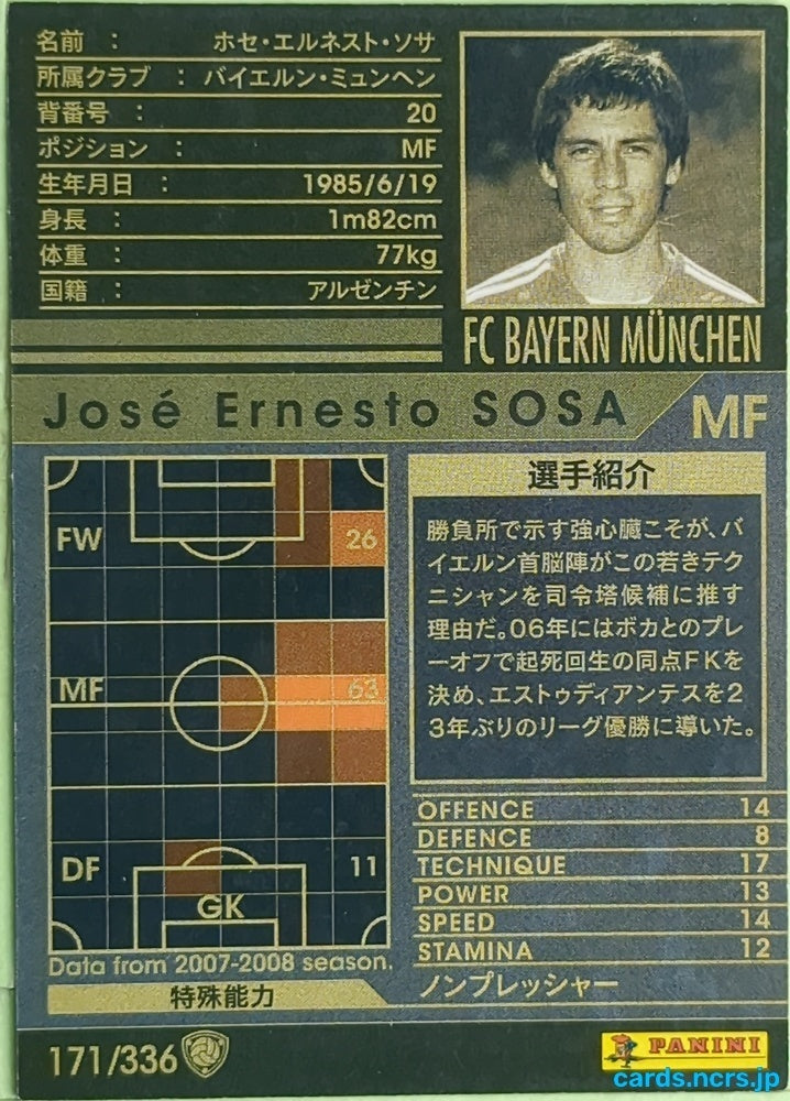 Panini WCCF Football WCCF/2007-2008-171/336 N José Ernesto Sosa Trading Card EX