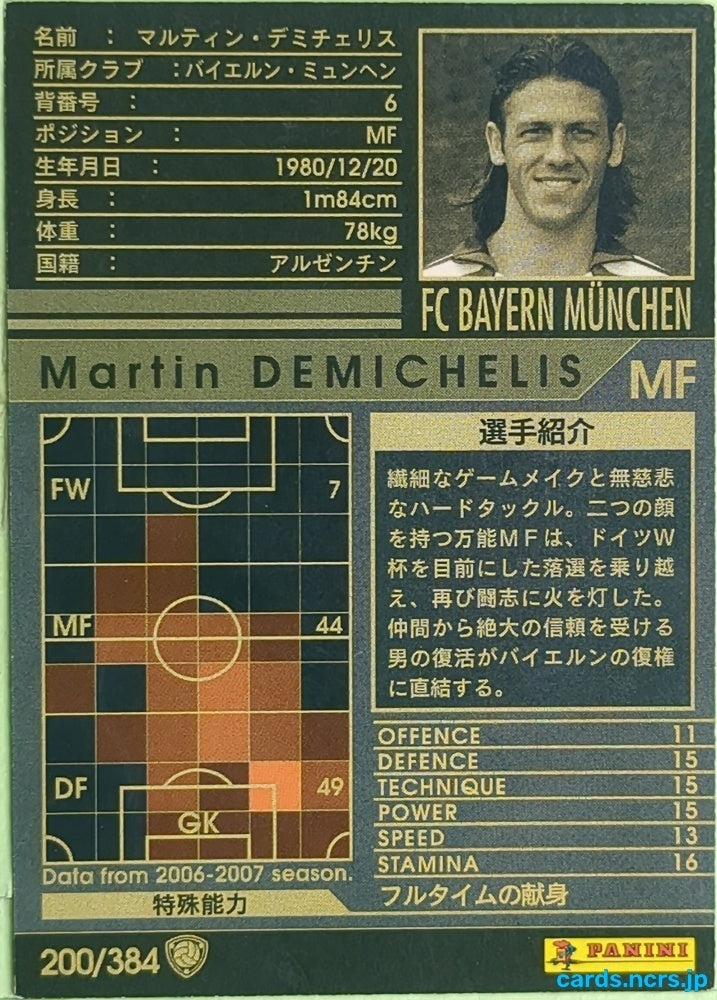 Panini WCCF Football WCCF/2006-2007-200/384 N Martin Demichelis Trading Card EX