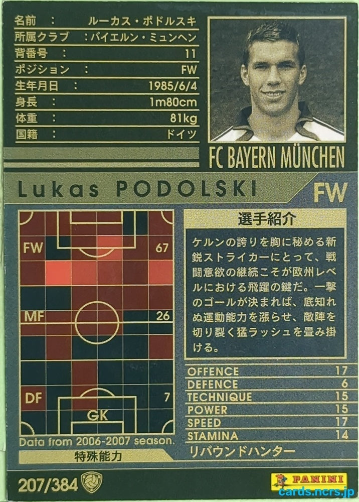 Panini WCCF Football WCCF/2006-2007-207/384 N Lukas Podolski Trading Card EX