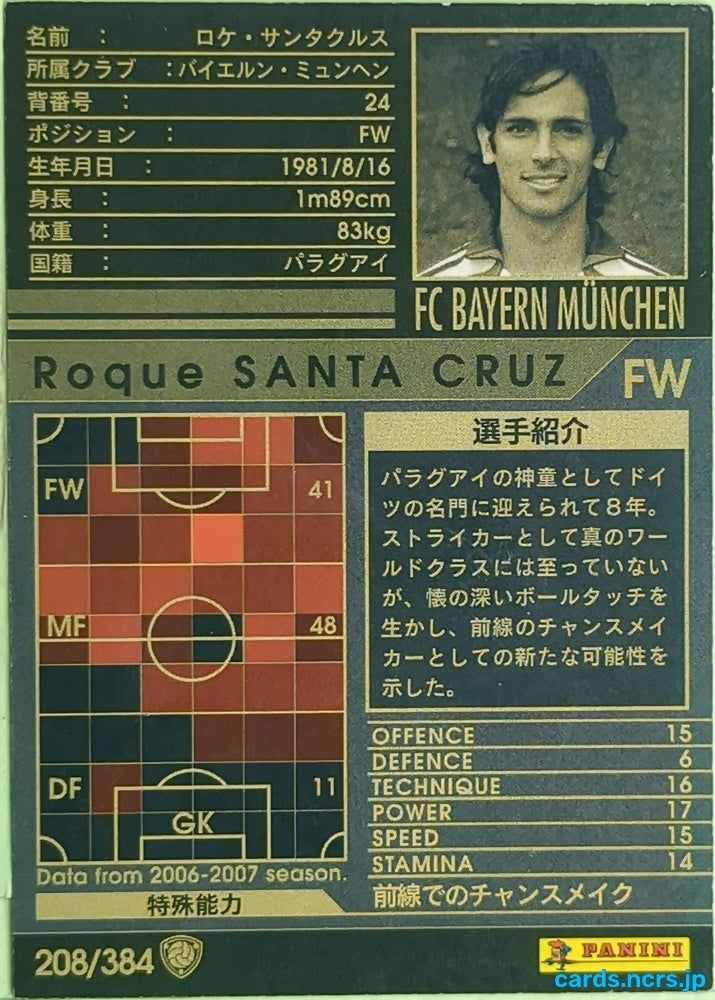 Panini WCCF Football WCCF/2006-2007-208/384 N Roque Santa Cruz Trading Card EX