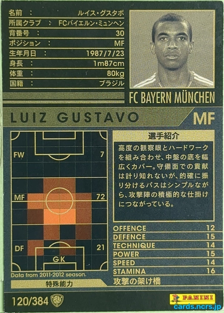 Panini WCCF Football WCCF/2011-2012-120/384 N Luiz Gustavo Trading Card EX