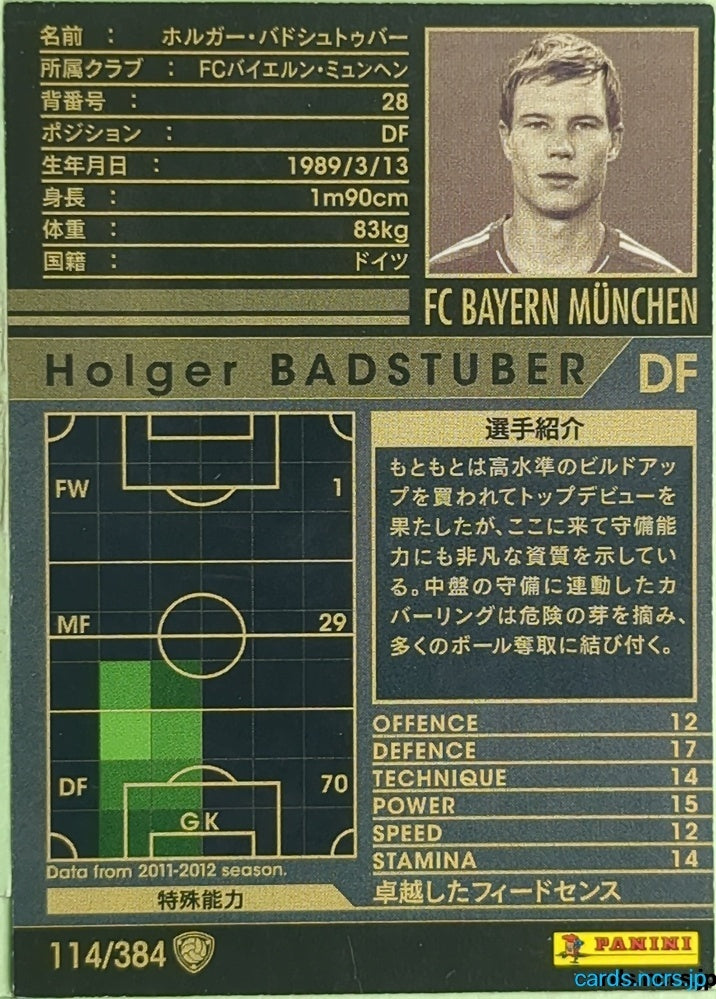 Panini WCCF Football WCCF/2011-2012-114/384 N Holger Badstuber Trading Card EX