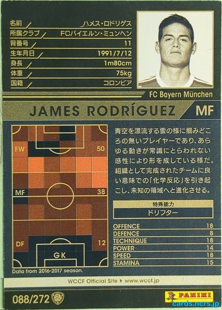 Panini WCCF Football WCCF/2017-2018-088/272 N James Rodríguez Trading Card EX