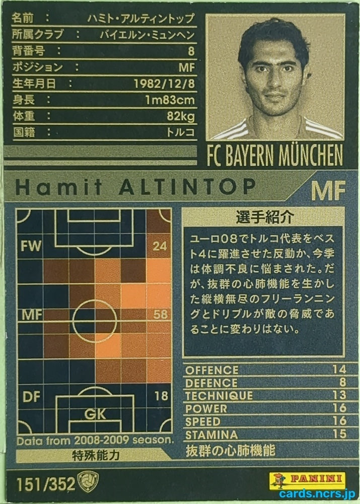 Panini WCCF Football WCCF/2008-2009-151/352 N Hamit Altintop Trading Card EX